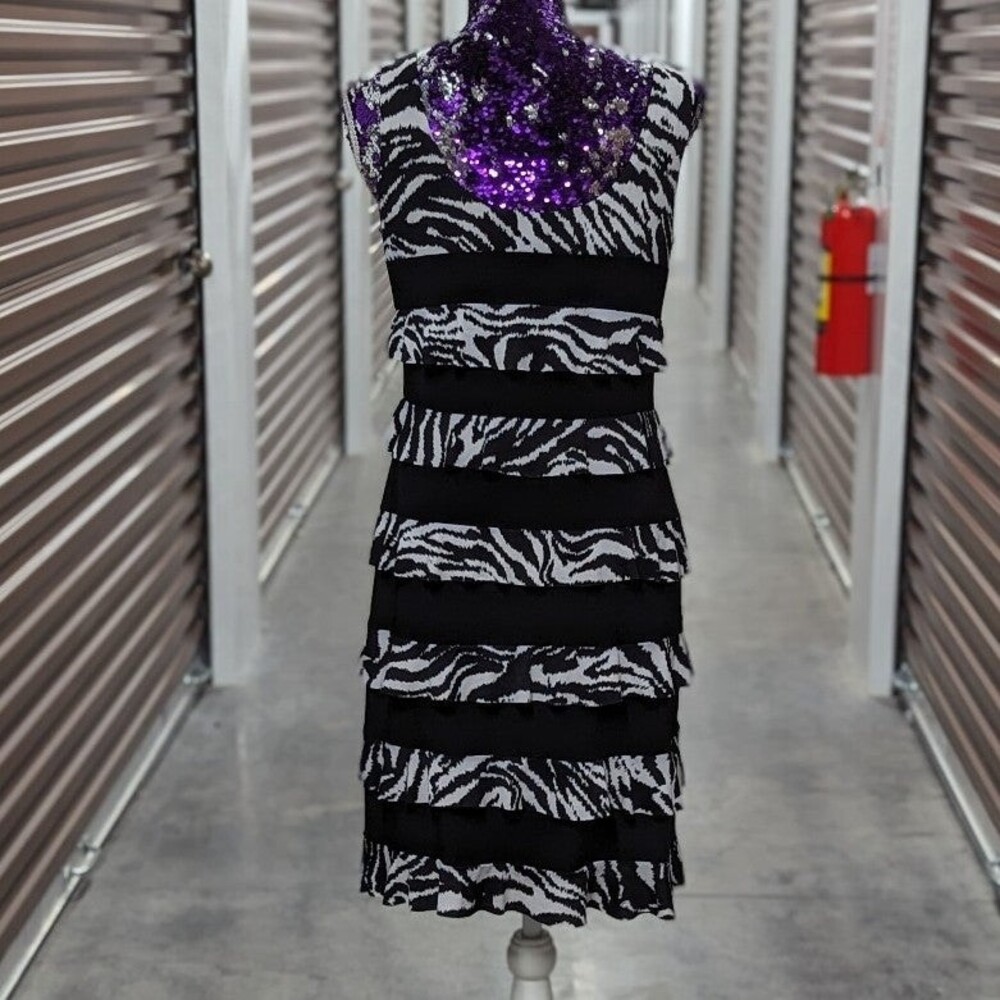 Vintage Bali Zebra Print Fringe Dress Y2K Boho Festival Statement Size 10